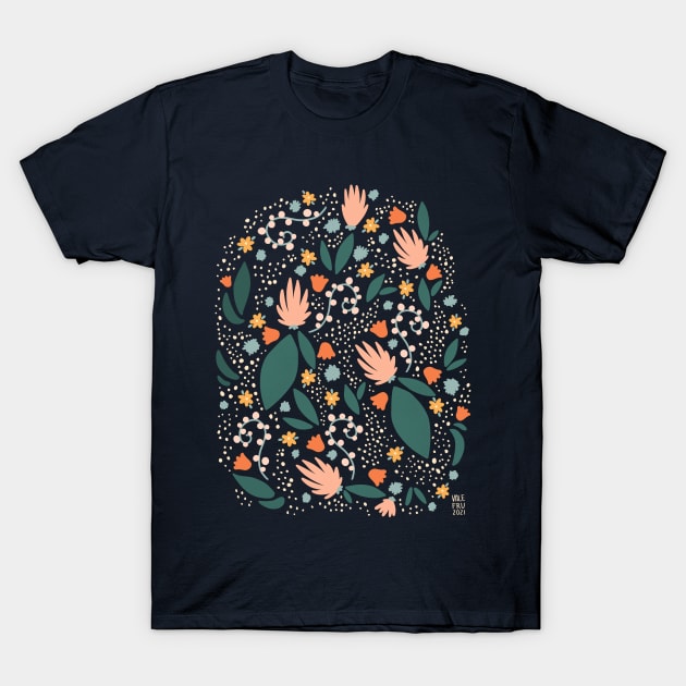 Garden with pink flowers T-Shirt by Valeria Frustaci 